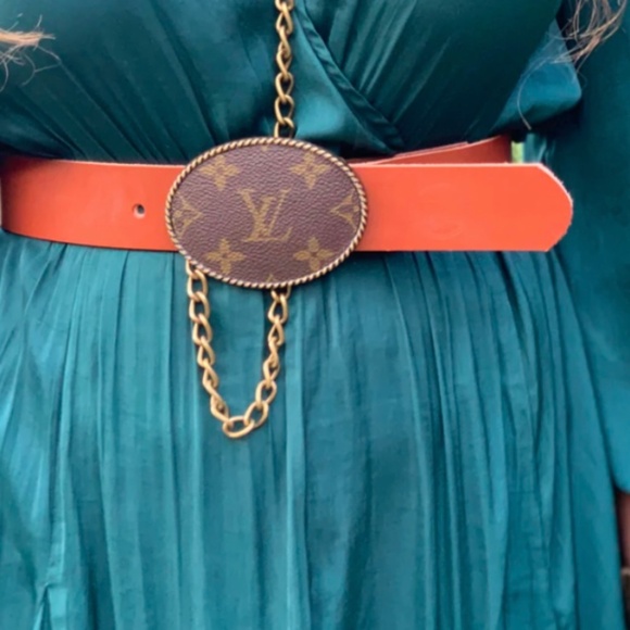 Upcycled harvested Louis Vuitton Revamped handcut leather belt w/ trophy buckle main image 8